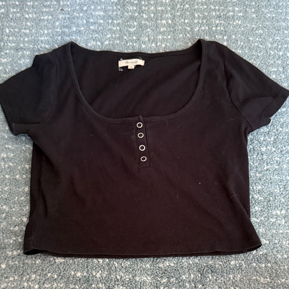 Madewell Black Buttoned Crop Top